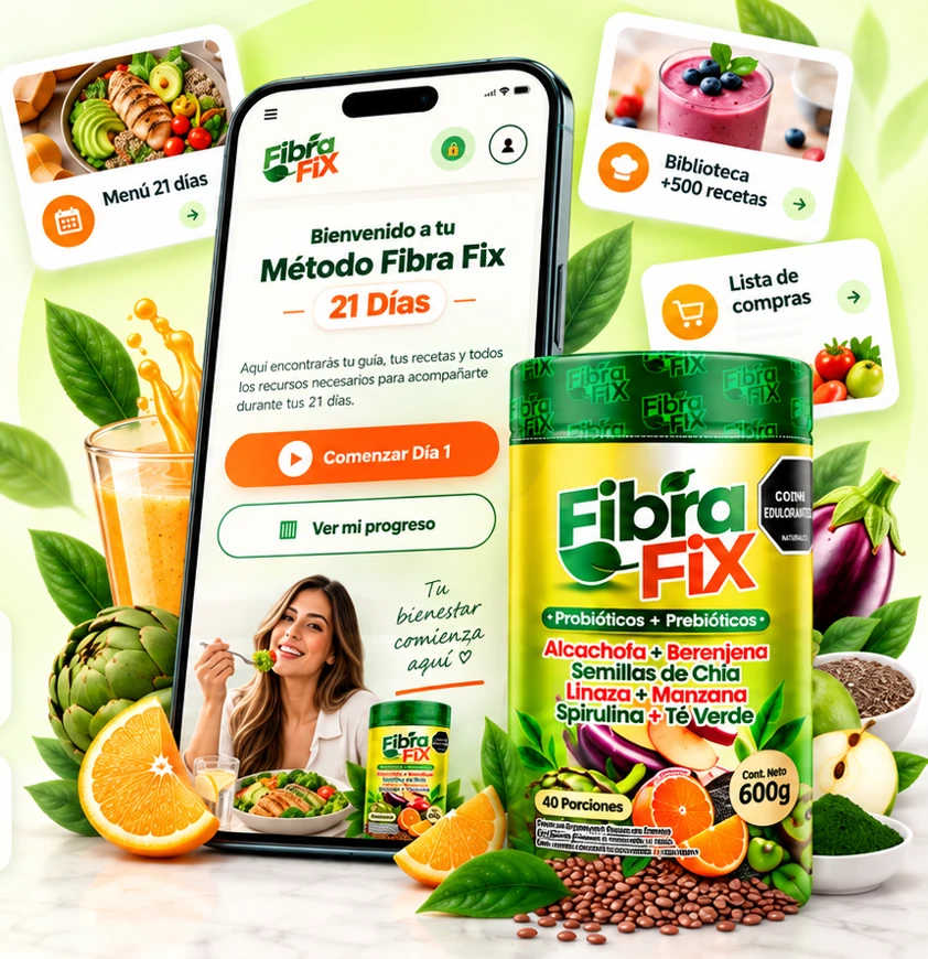 Vista del Método Fibra Fix 21 Días con menú, recetas, lista de compras y progreso
